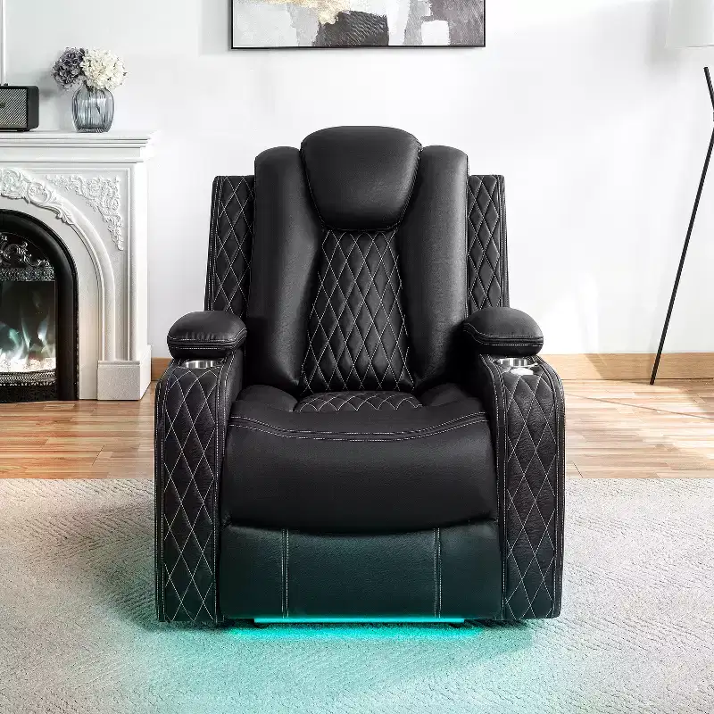 Theater Style Recliner Loveseat LED Lights USB Ports Bluetooth Speaker Faux Leather