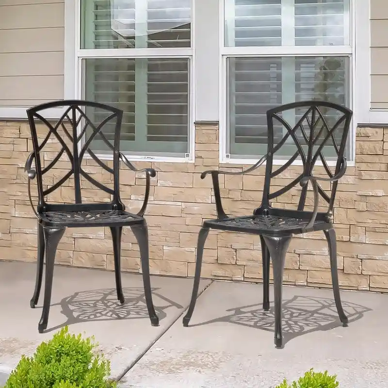 Outdoor 2-Piece Patio Chair Set, Cast Aluminum, Black with Gold-painted Edge