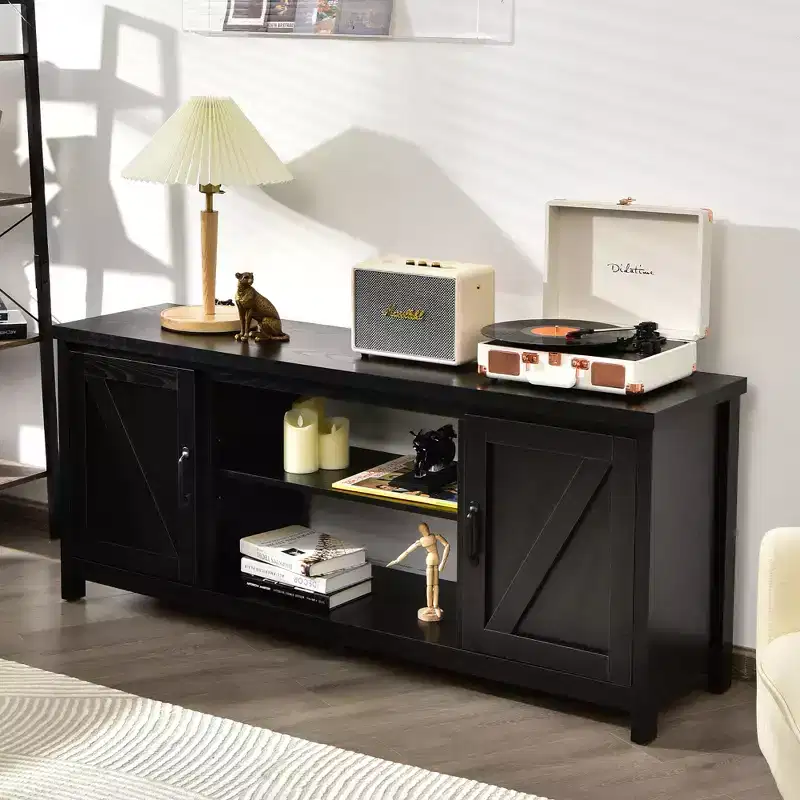 Costway 59'' TV Stand Media Console Center w/ Storage Cabinet for 65'' TV Natural\Black\Coffee