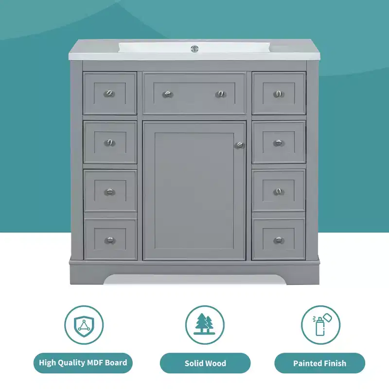Bathroom Cabinet, 36 Inch Bathroom Vanity with 6 Drawers, Adjustable Shelf,Freestanding Bathroom Vanity Cabinet