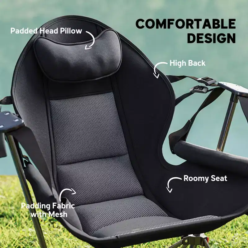Hammock Camping Chair of , Adjustable Back Swinging Hammock Chair with Cup Holder and Padded Seat