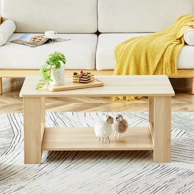 Okak Modern Practical Coffee Table with Storage Open Shelves, Side Table for Living Room, Bedroom & Study, Scratch-Resistant Finish