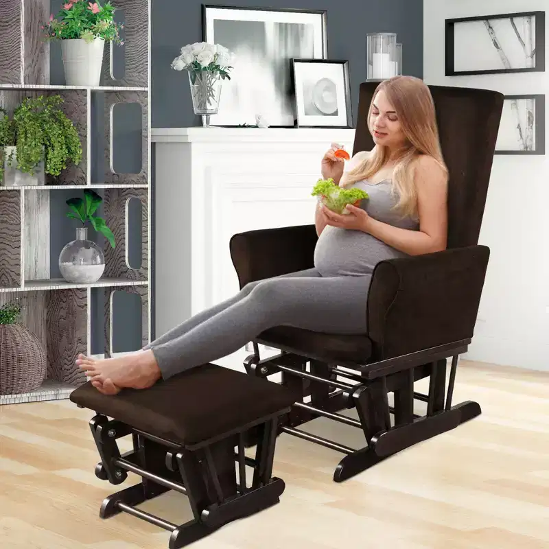 Costway Glider and Ottoman Cushion Set Wooden Baby Nursery Rocking Chair