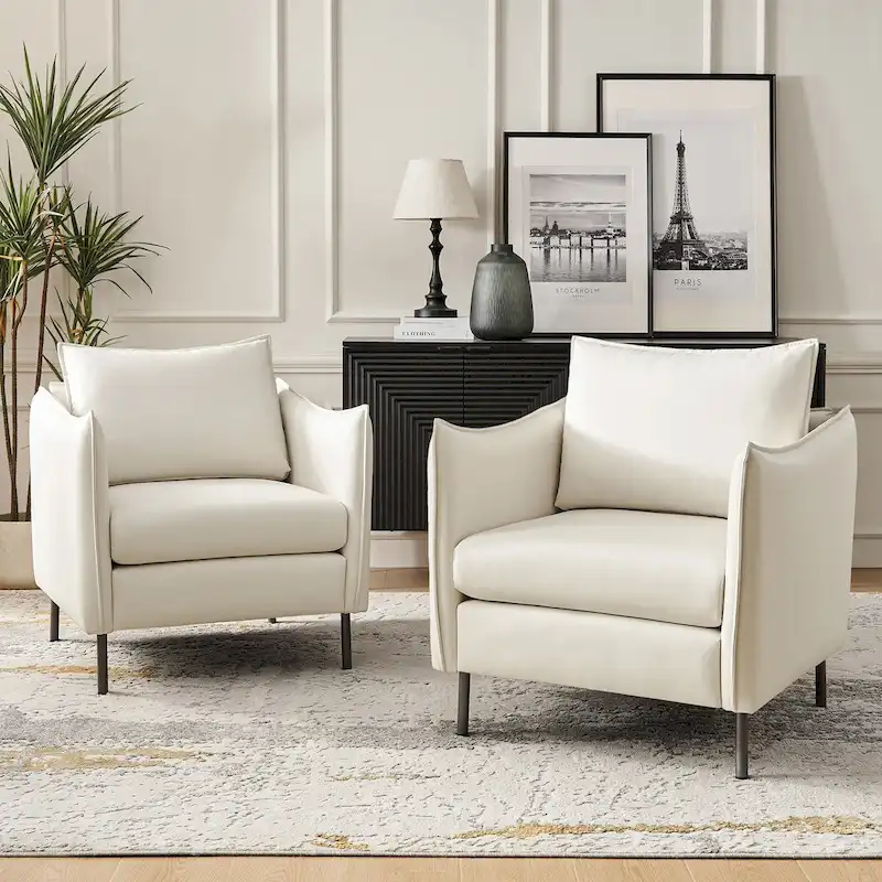 Anti-Scratch Fabric Accent Armchair Set of 2 | Black Metal Legs | Pet-Friendly | Modern Style | 300 lb