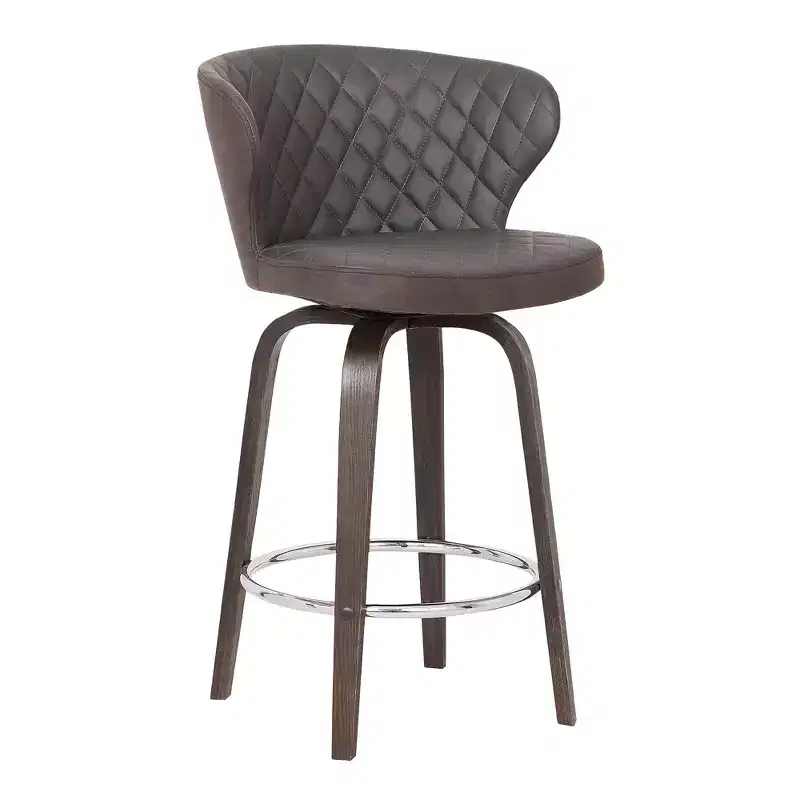 HomeRoots 26 Brown Faux Leather And Iron Swivel Low Back Counter Height Bar Chair
