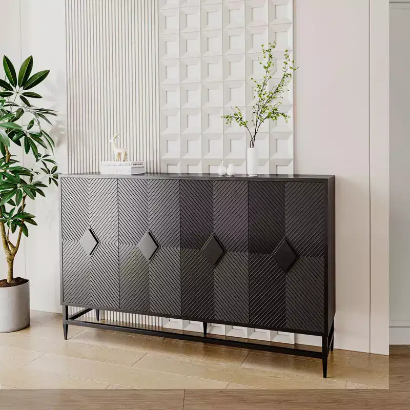 Sideboard Buffet Storage Cabinet with 4 Doors, Metal Legs, Adjustable Shelves Wooden Cabinet, Buffet Server Cabinet for Kitchen