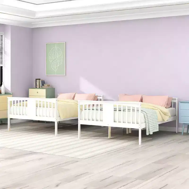 Luxystar Modern Full over Full Wood Bunk Bed, Convertible into 2 Beds