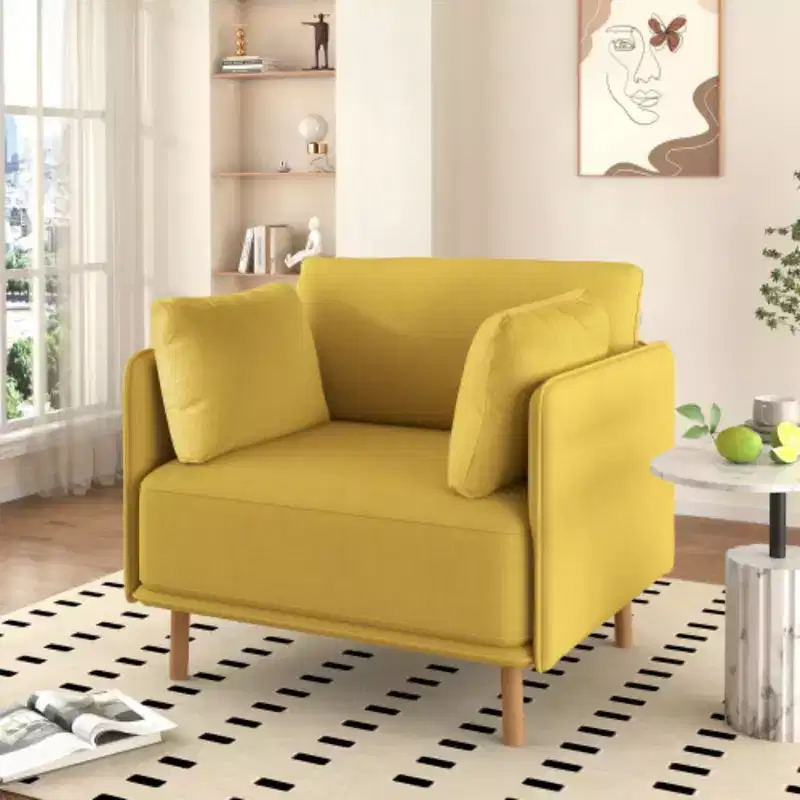 39 Upholstered Accent Chair: Soft Cushions, Sleek Arms, Wooden Legs - Cozy for Living, Bedroom, Office