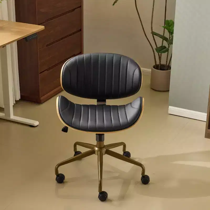 Karl Home | PU Curved Office Chair With Antique Bronze Base