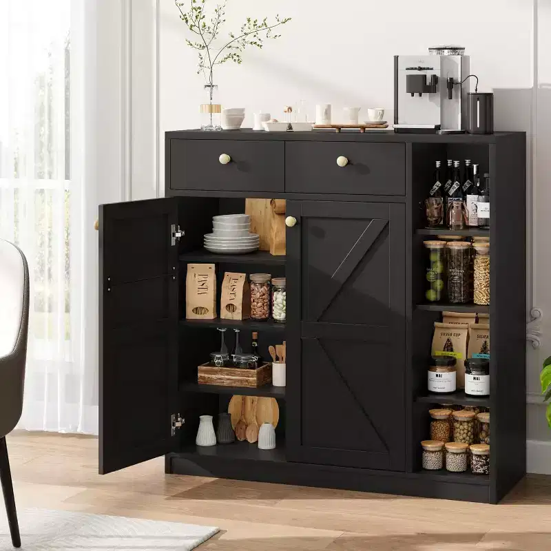 Shoe Storage Cabinet with Doors and Drawers, 42'' Tall Modern Shoe Cabinet with Adjustable Shelves and Stable Base, 4-Tier Shoes Cabinet
