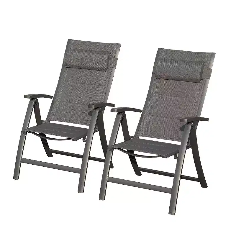 Clihome Patio Folding Chairs Set of 2 - Padded Textilene Adjustable Loungers
