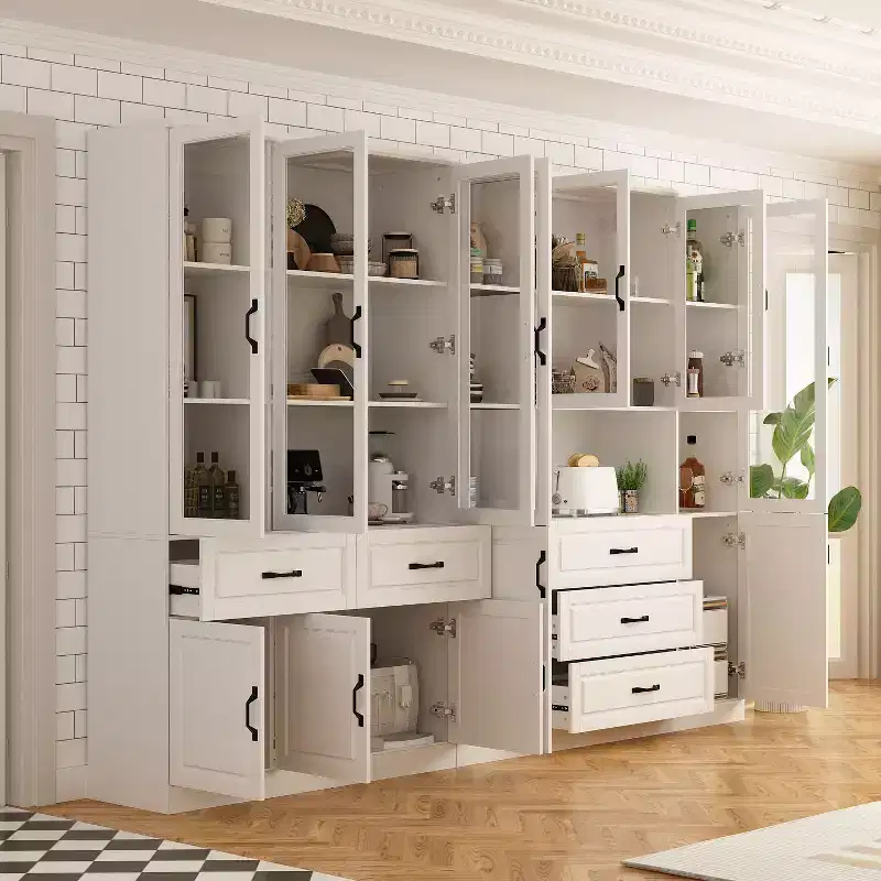 Famapy Large Combo Storage Cabinet Glass Doors Modular Cabinets
