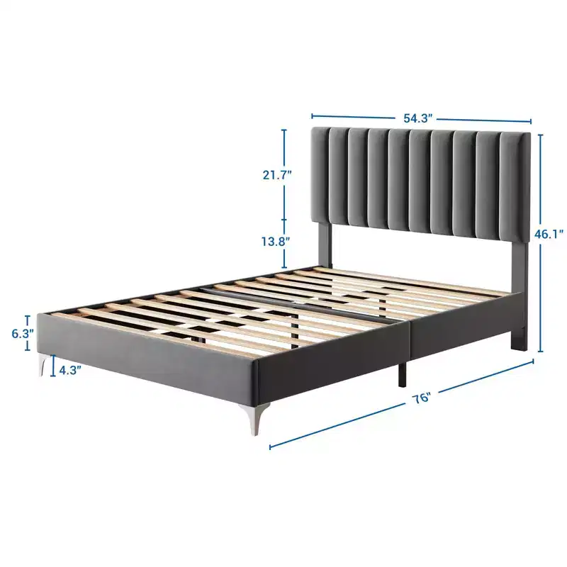 Platform Bed Frame with Adjustable Upholstered Headboard, Heavy Duty Support, Noise Free Wooden Slats, No Box Spring Needed, Easy Assembly, Grey