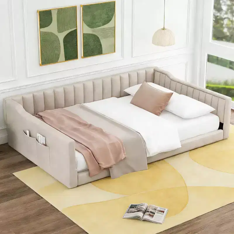 Luxystar Modern Velvet Upholstery Daybed with Side pocket
