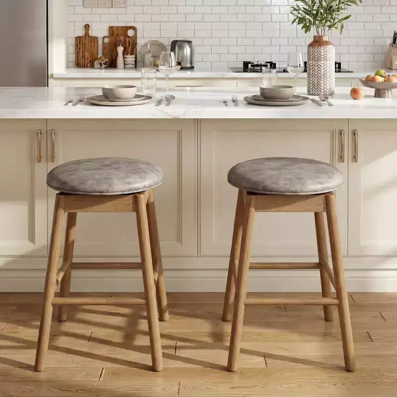 Costway 25'' Swivel Counter Height Barstools Set of 2 w/Solid Wood Legs and Footrests