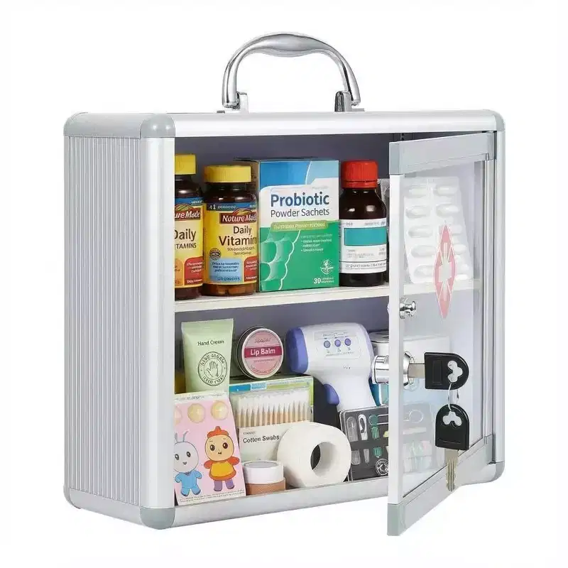 Wall Mount Medicine Cabinet with Combination Lock and Handle Locking,Protable First Aid Cabinet Wall Mount with Sticker