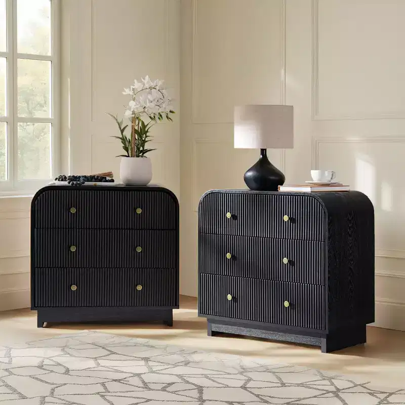 Ernest 27 Tall 3-Drawer End Tbale Set of 2 |Hulala Home-BLACK