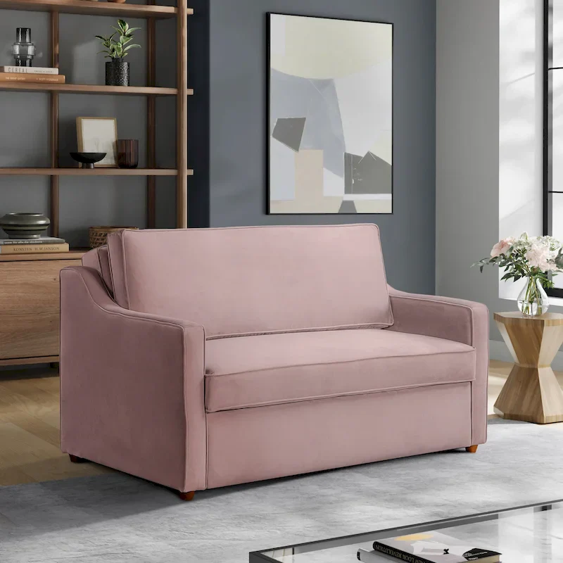 Convertible Loveseat Sofa Bed with Solid Wood Legs & Dream Coil Support