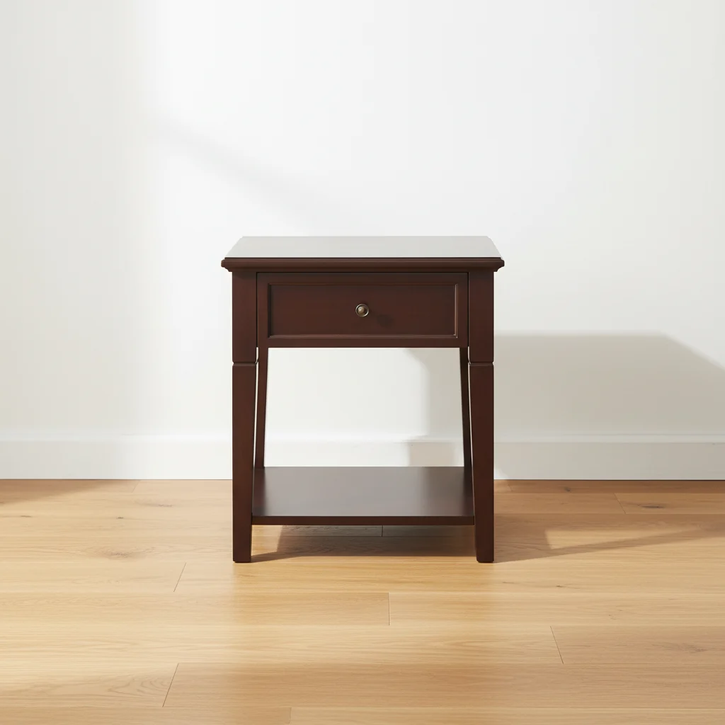 Rectangular End Table with Drawer and Open Shelf – Walnut, Wood Top, 1-Unit