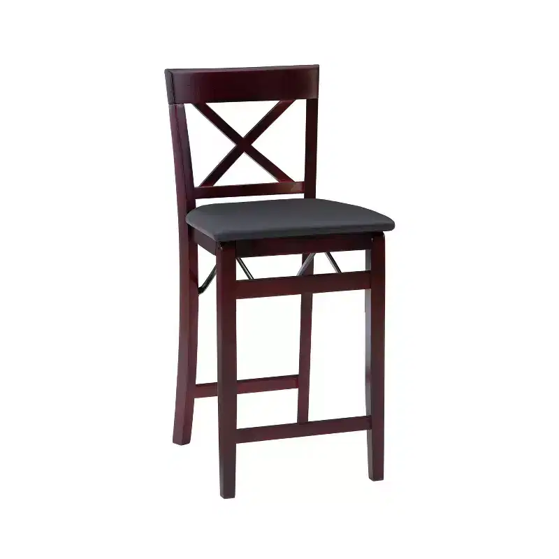 X-Back Faux Leather Folding Counter Height Barstool – Espresso, Padded Seat, 24-34