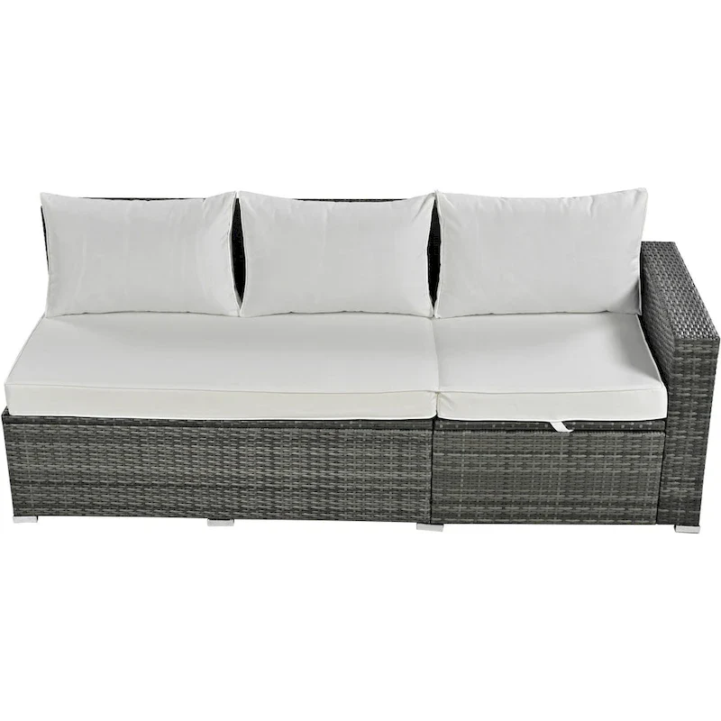 6 Piece Outdoor Furniture Set, All Weather Patio Conversation Set, Rattan Sofa Set with Storage Box and Tempered Glass Table