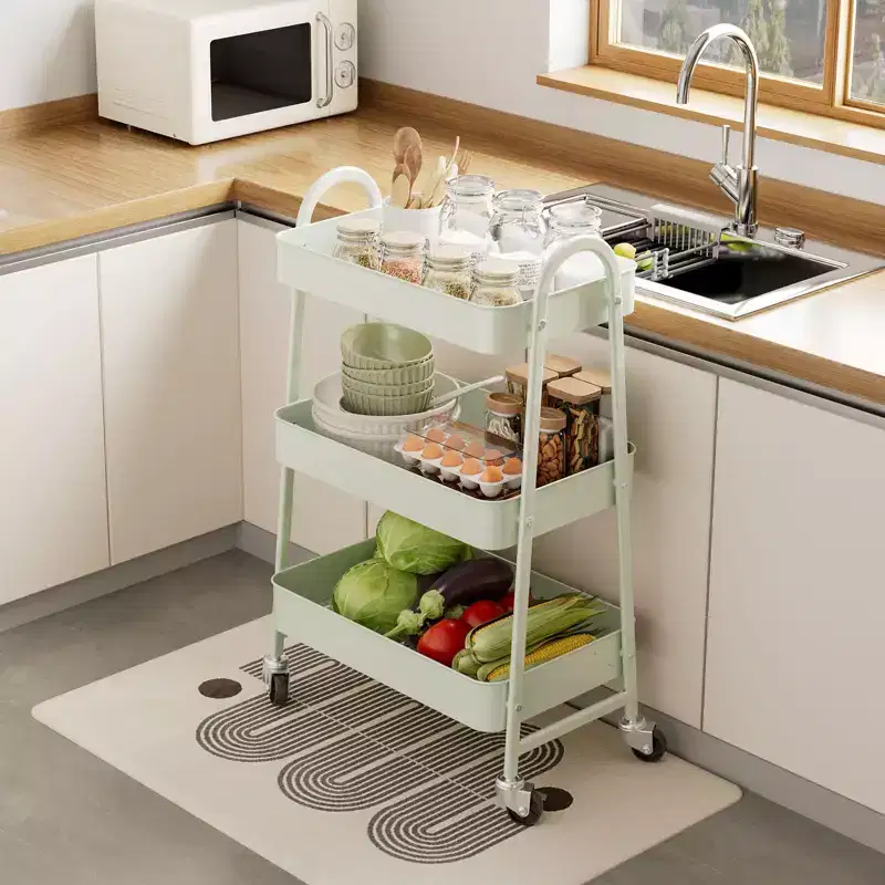 3 Tier Utility Rolling Cart, Premium Metal Mobile Storage Cart with Lockable Wheels, Ultimate Organizer for Every Room in the House
