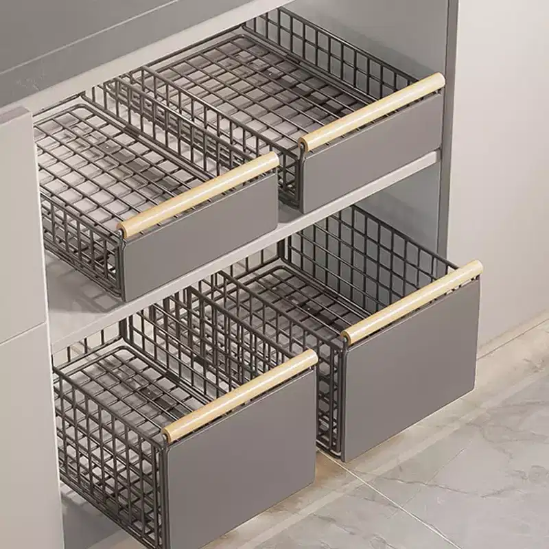 Metal Kitchen Extendable Drawer, Telescopic Kitchen Cabinet Drawer Pull-Out Cupboard Organiser o Drilling Under Sink Shelf For Cabinet Cupboard
