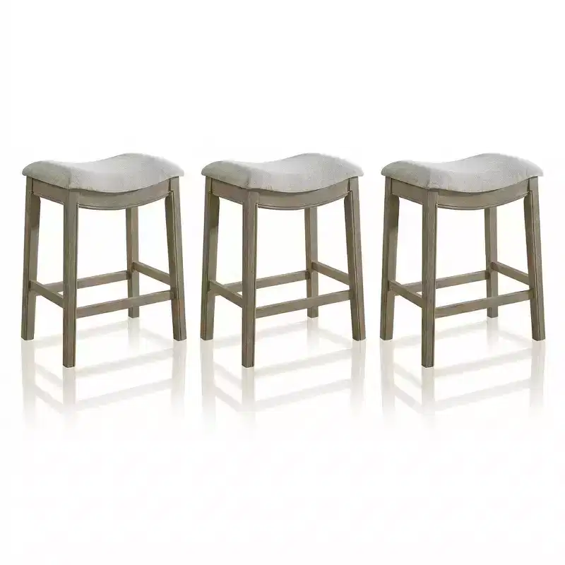 ROME + OAK Parker Backless Saddle Counter Stool, Reclaimed Oak, Grey, 3 Pack