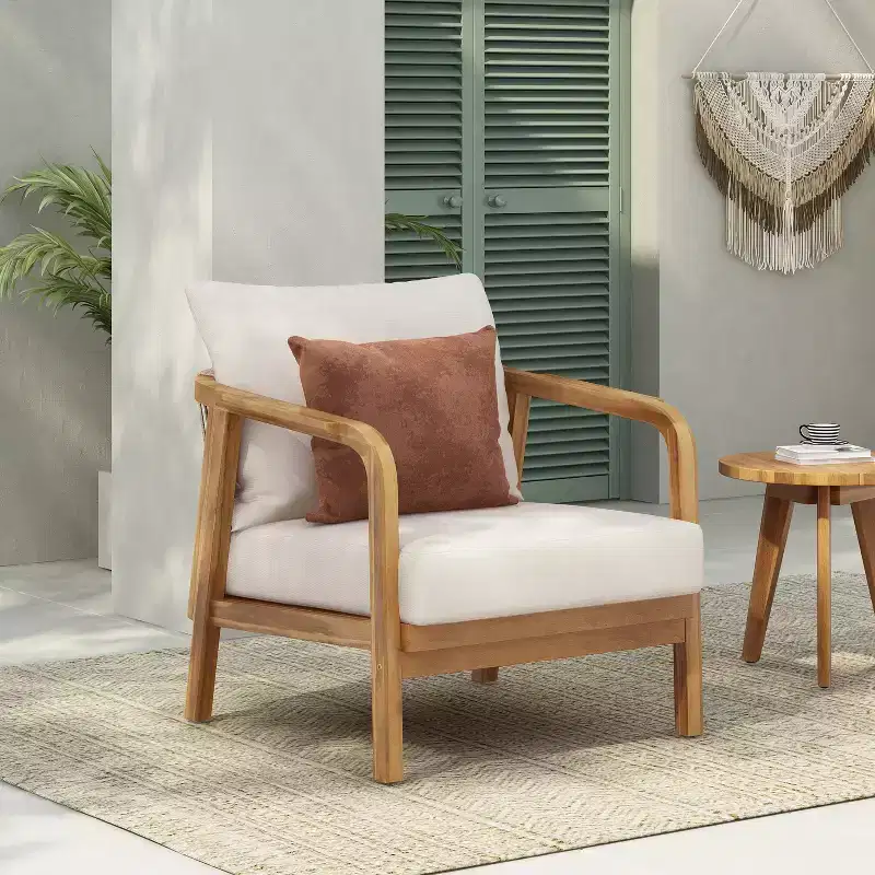Christopher Knight Home Ivana Patio Woven Rope Acacia Wood Club Chair with Deep Cushions