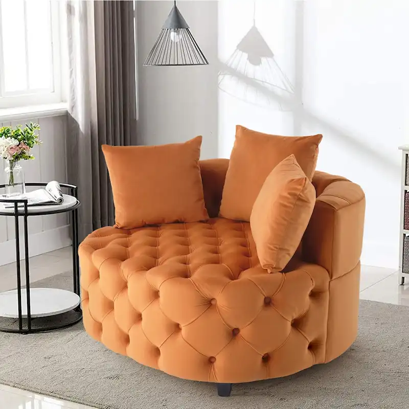 Velvet Modern Leisure Big Classical Barrel Chair with 2 Pillows