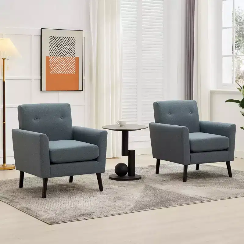 Mid-Century Accent Chair, Modern Fabric Accent Armchair, Comfy Upholstered Reading Accent Chairs for Bedroom,Single Sofa Chair with Wood Legs