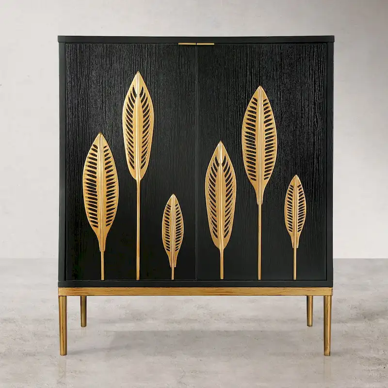 Mid-century Modern 2-Door Accent Cabinet Sideboard Antique Gold Storage Shelf for Living/ Dining Room
