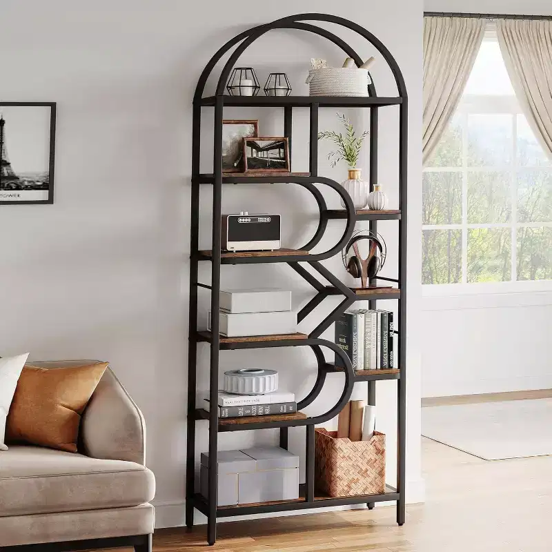 81.7 Tall 6-BookShelf Open Storage,Modern Arched Bookcase , Unit for Living Room, Office or Bedroom