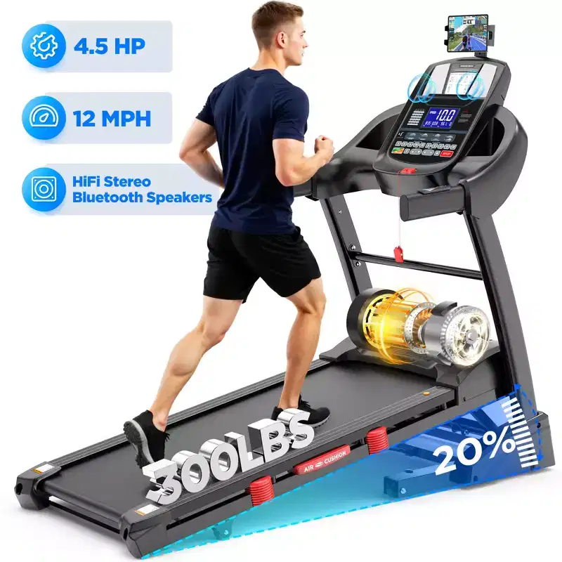 Clearance Folding Treadmill for Home/Office, 4.5HP Motor, 20% Incline, 0.612 MPH, 300 lb Capacity, LED Display, APP Control