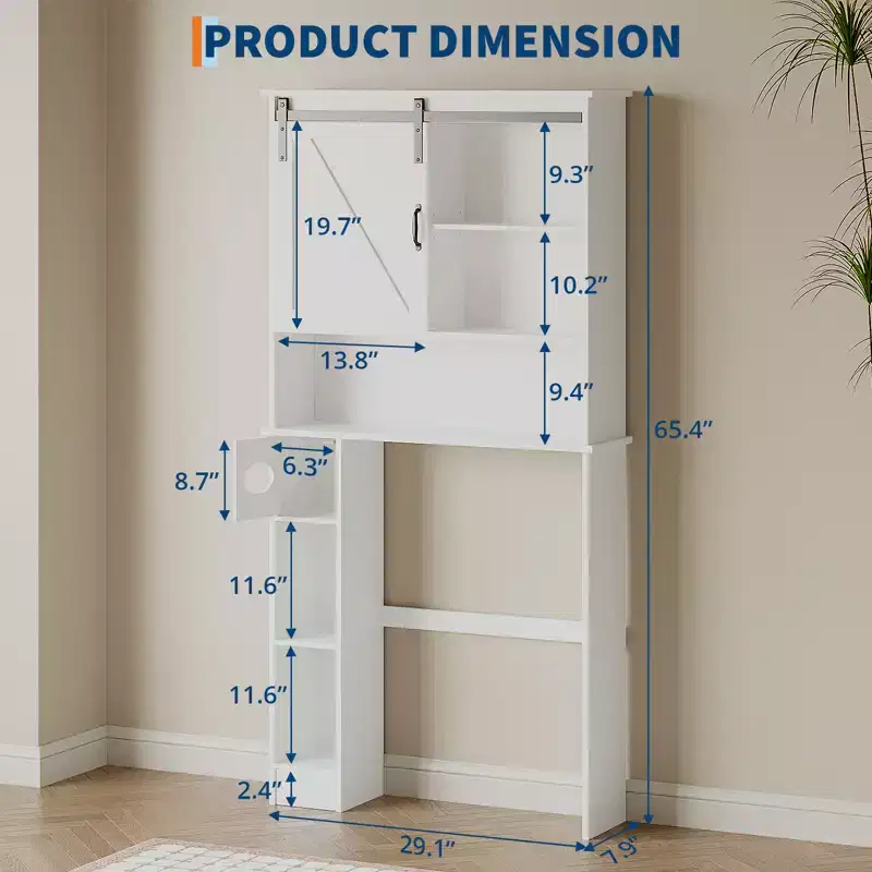 COZONY Over the Toilet Storage Cabinet with Sliding Barn Door, Bathroom Organizer Rack with Adjustable Shelf & Toilet Paper Holder for Bathroom