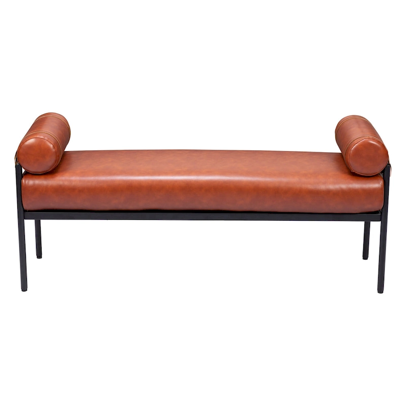 HomeRoots 56 Brown Faux Leather Upholstered Bench - 55.9' X '24.8' X '16.1