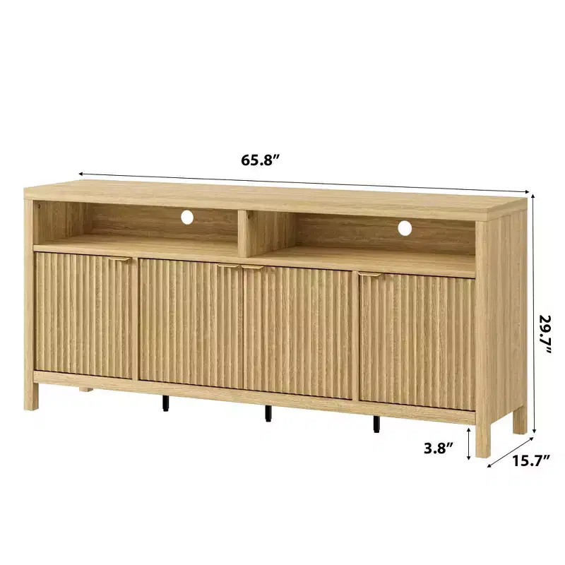 65-Inch Fluted Storage Cabinet with Adjustable Shelves and Gold Handles