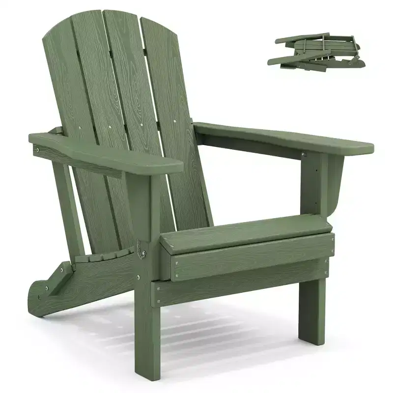 Hyleory HDPE Folding Adirondack Chair  Weather-Resistant Outdoor Lounge Chair
