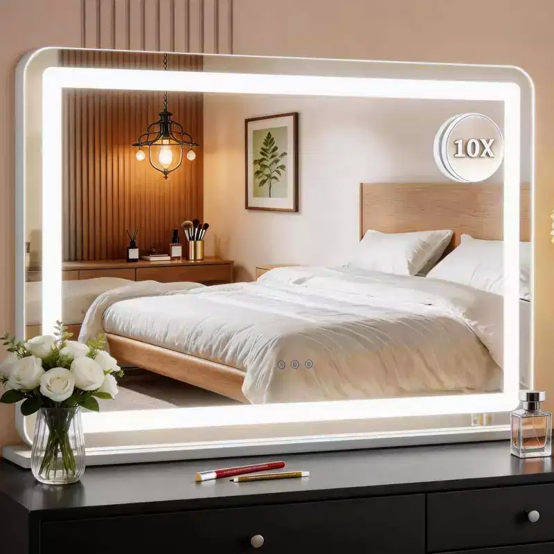 LED Makeup Mirror with Lights, 10X Magnification, Dimmable 3 Color Modes, Touch Control