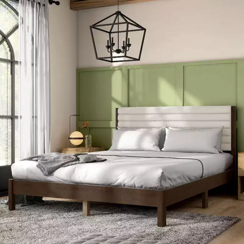 Queen Belna Platform Bed with Boucle Upholstery, No Box Spring Needed