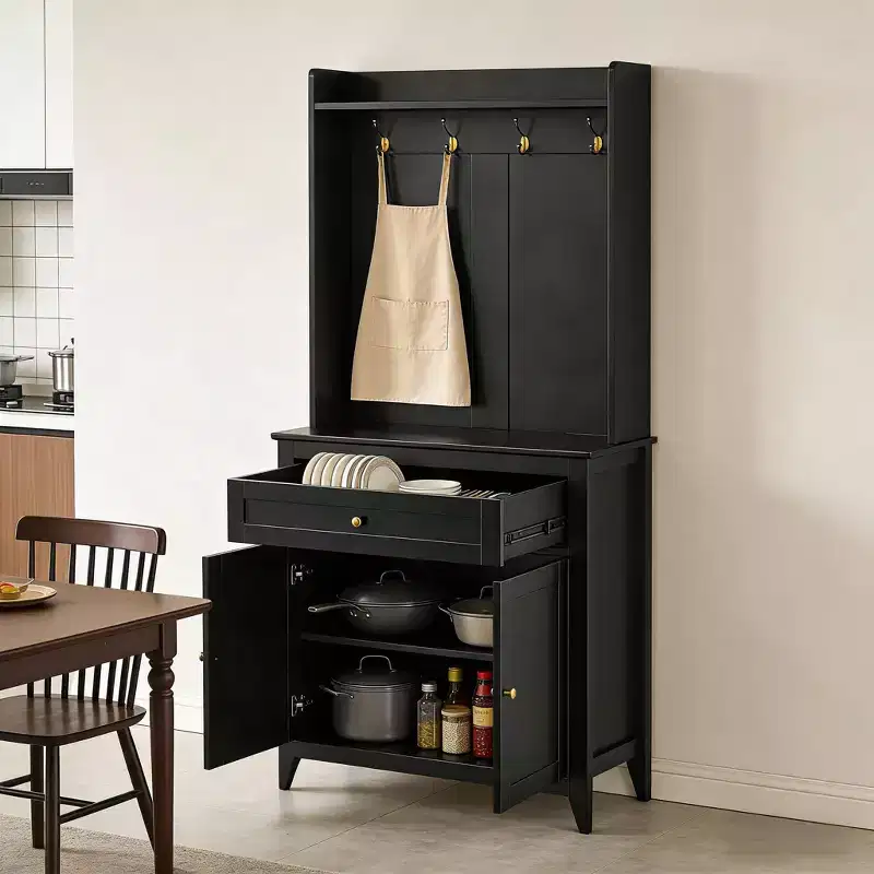 63'' Pantry Cabinet with 4 Hooks, 1 Large Drawer, Adjustable Shelves for Living Room, Dining Room