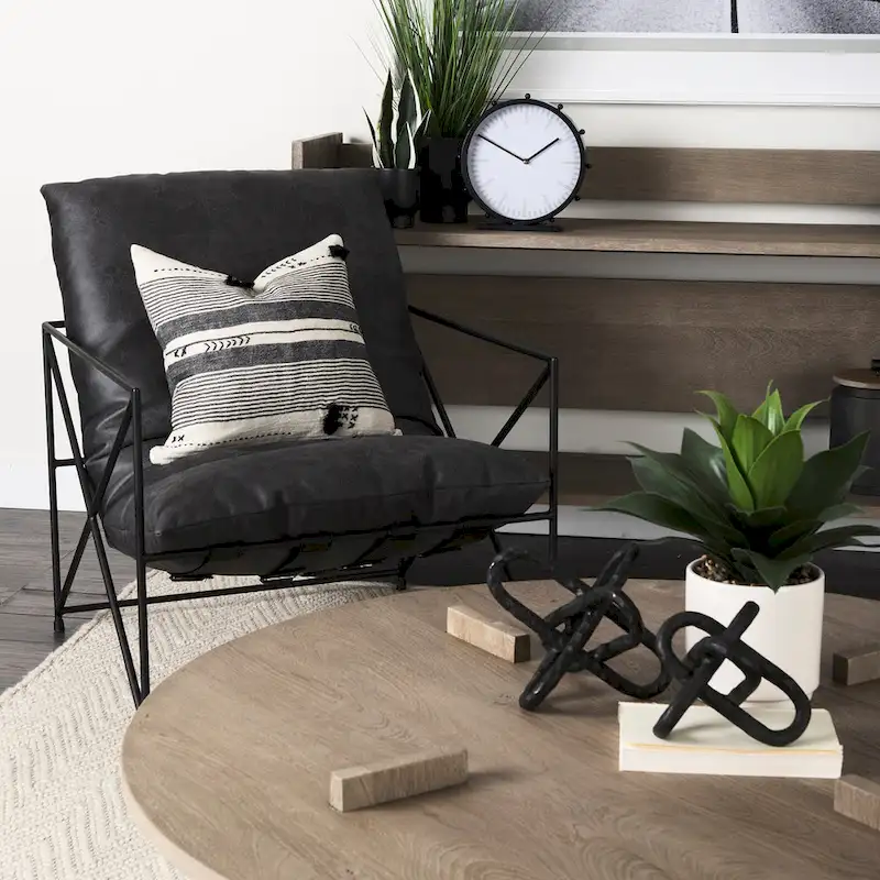 Leonidas Black Faux Leather w/Black Metal Frame Accent Chair