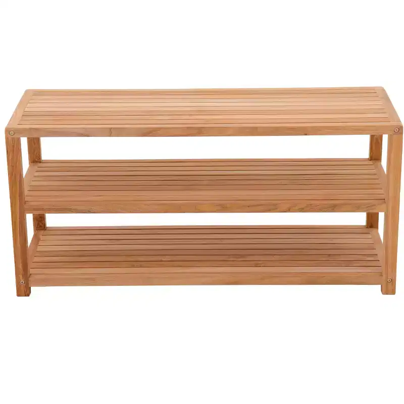 Natural Teak 28 or 40 Shower and Spa/Bathroom/Outdoor Storage Bench with Shelves - Beige