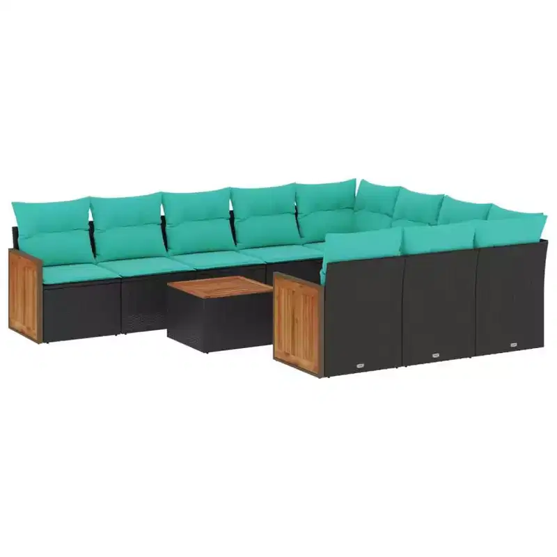 vidaXL 11 Piece Patio Sofa Set with Cushions Black Poly Rattan