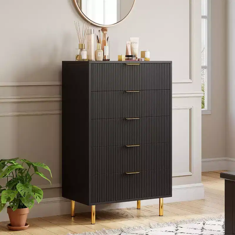 Modern 5-Drawer Dresser - Gold Handle Large Storage for Bedroom & Living Room