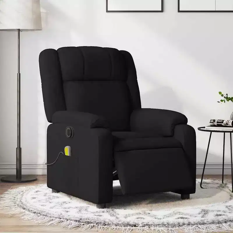 Electric Massage Recliner Chair - Black Fabric with Vibration Massage & Adjustable Footrest