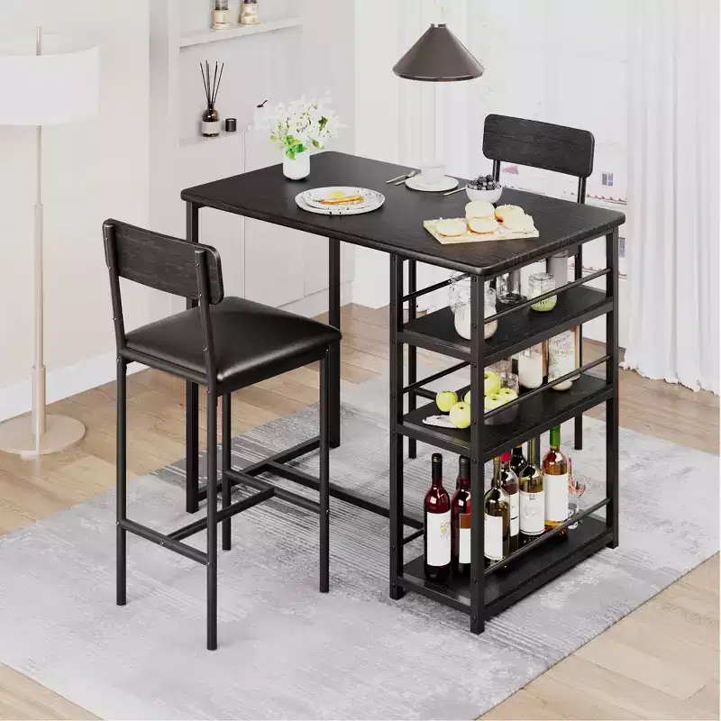 Bar Table and Chairs Set for Small Space with Wood Construction, Space-Saving Design, Durable Build, for Apartments and Kitchens