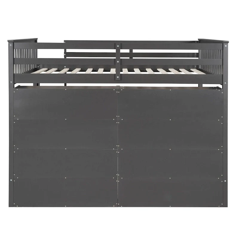 Full Size Loft Bed with 8 Open Storage Shelves and Built-in Ladder
