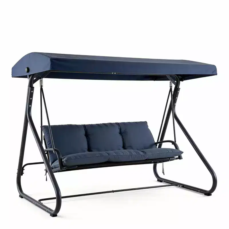 3-Seat Outdoor Convertible Swing Glider, Adjustable Canopy, Heavy-Duty Metal Frame, 750 LBS Weight Capacity, Removable Cushions, for Patio, Backyard