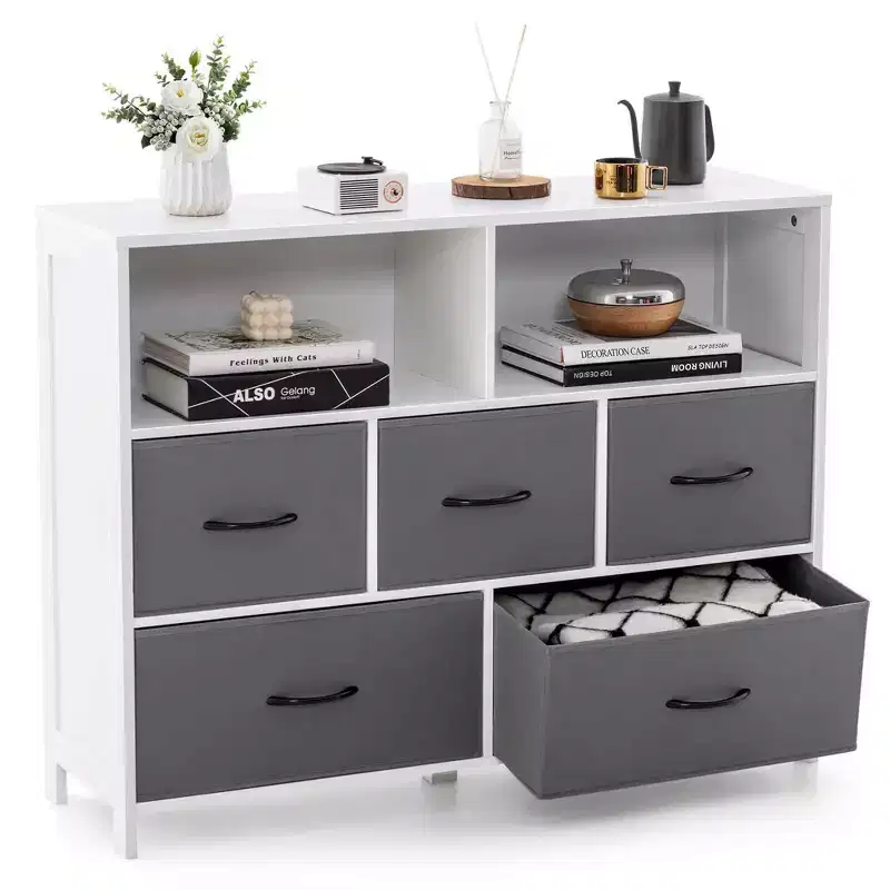 5/7-Drawer Dresser for Bedroom, Chest of Drawers with 2 Large Fabric Bins, White